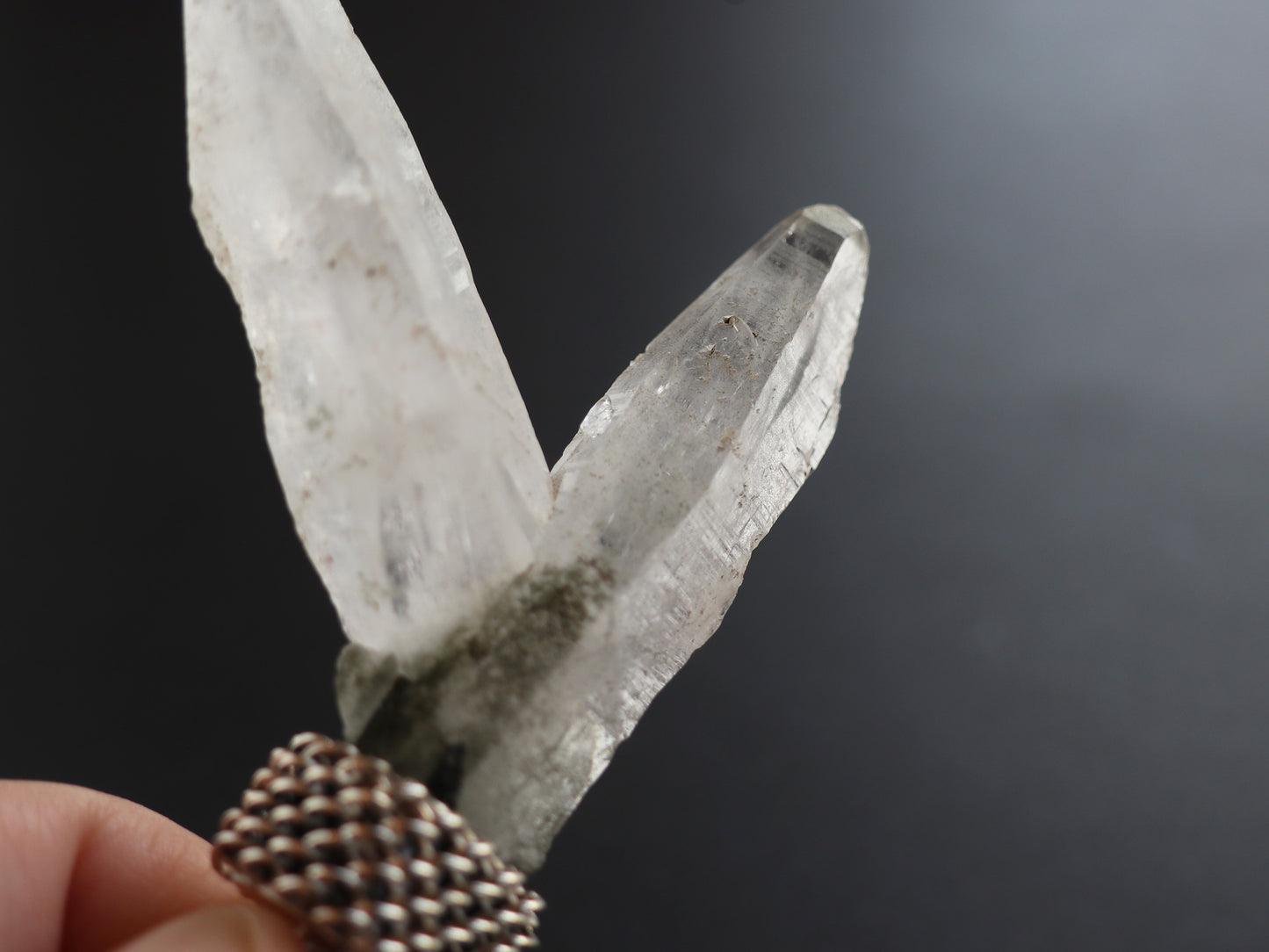 (チェーンデザイン)ガネーシュヒマール産ツインフレーム、ダブルポイント水晶原石ペンダントトップPN:HCS-C2