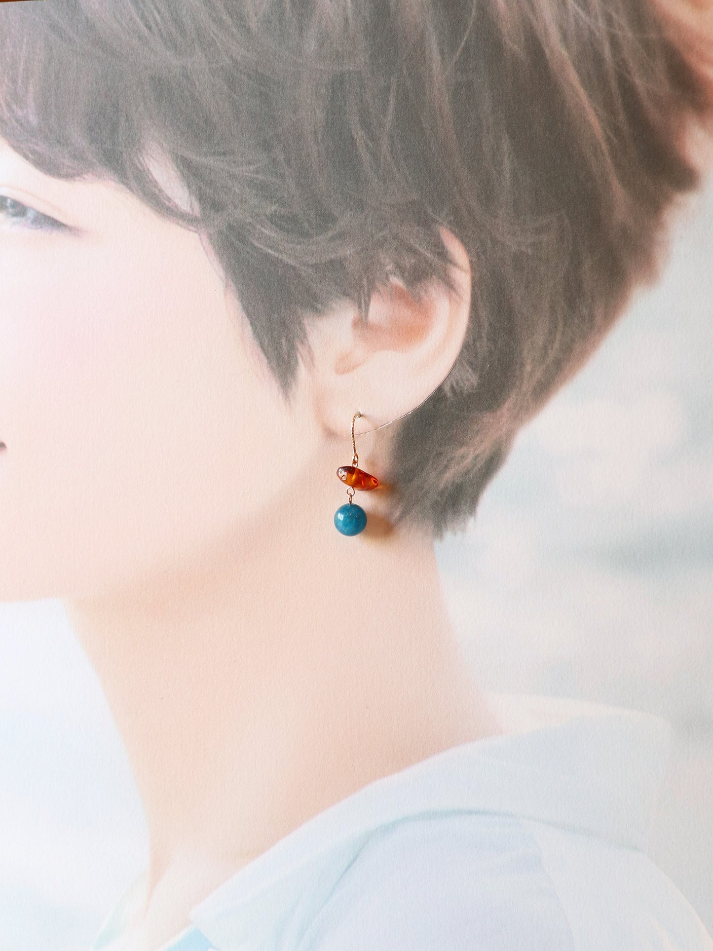 ◆ItoMe Stone◆14KGFピアス、ブルーアパタイト、琥珀PN:IPS-207