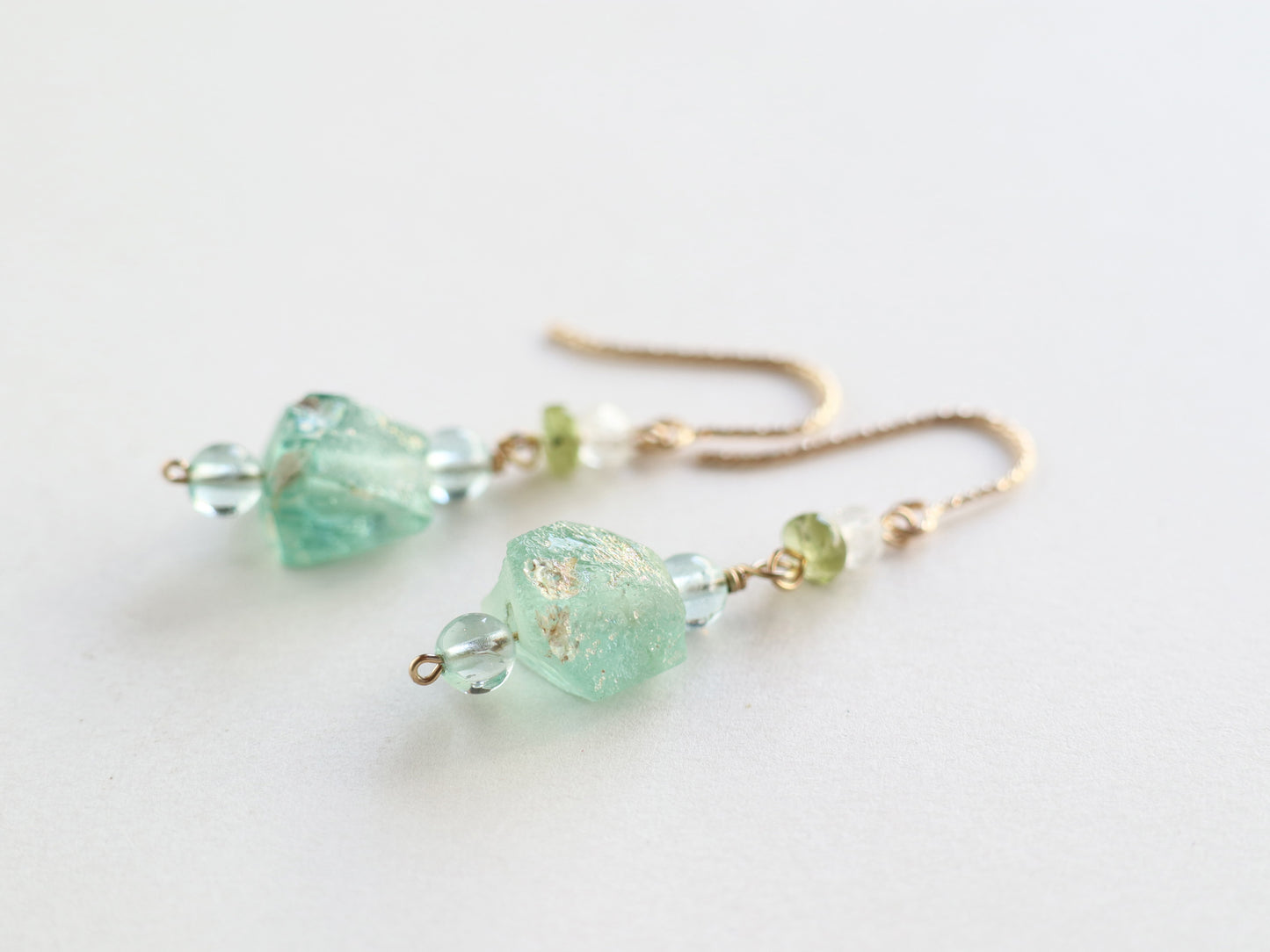 ◆ItoMe Stone◆14KGFピアス、ローマンビーズ、アクアマリンPN:IPS-200