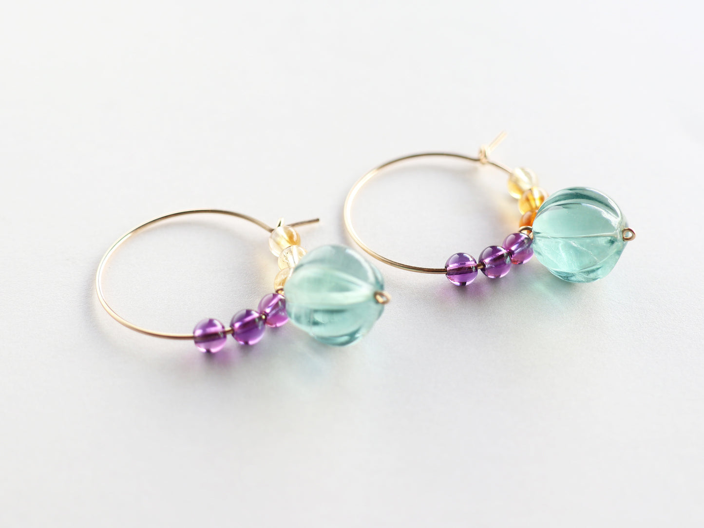 ◆ItoMe Stone◆ピアス*フローライト,アメシスト、シトリンPN:IPS-219