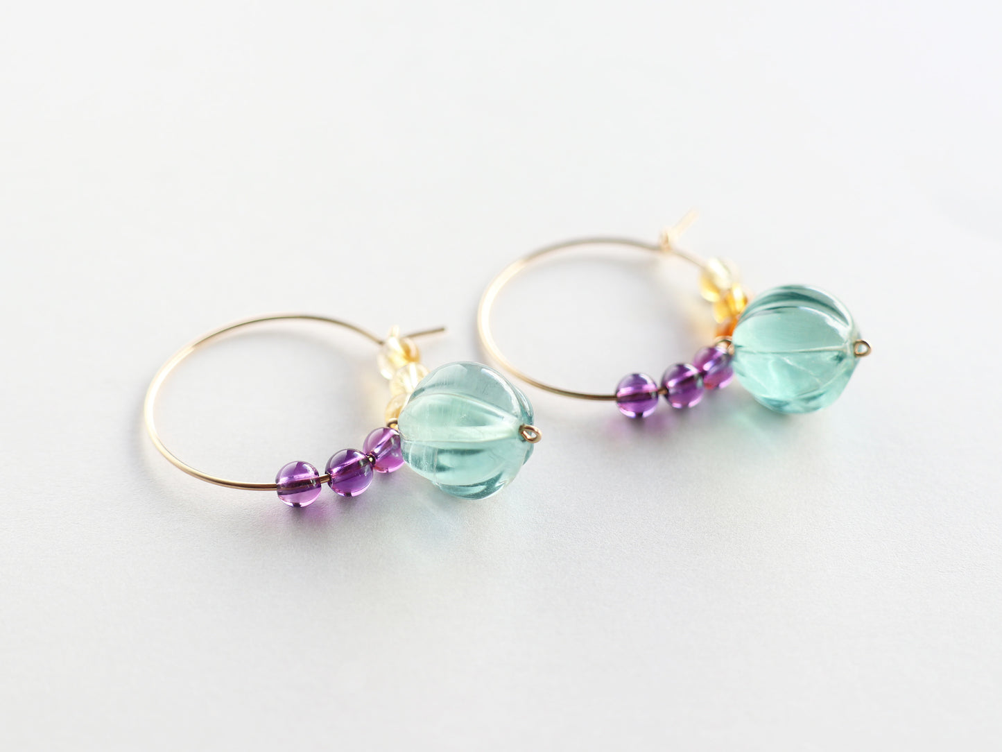 ◆ItoMe Stone◆ピアス*フローライト,アメシスト、シトリンPN:IPS-219