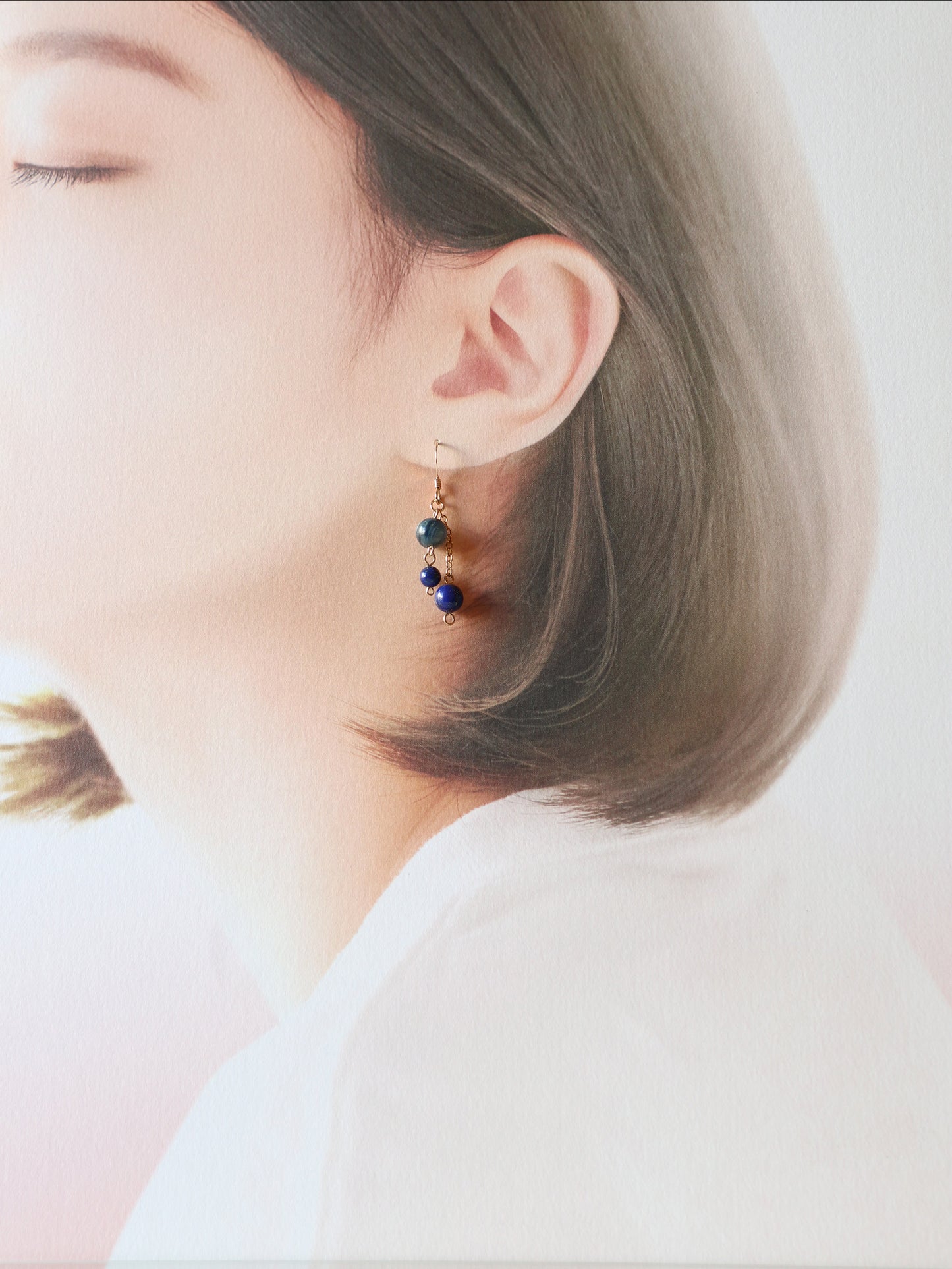 ◆ItoMe Stone◆ピアス*ラピスラズリ、カイヤナイトのチェーンピアス PN:IPS-233