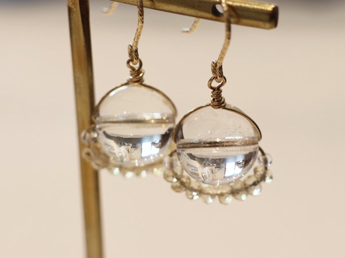 【おひげシリーズ】ガネーシュヒマール産ヒマラヤ水晶球&シトリン14KGFピアス
