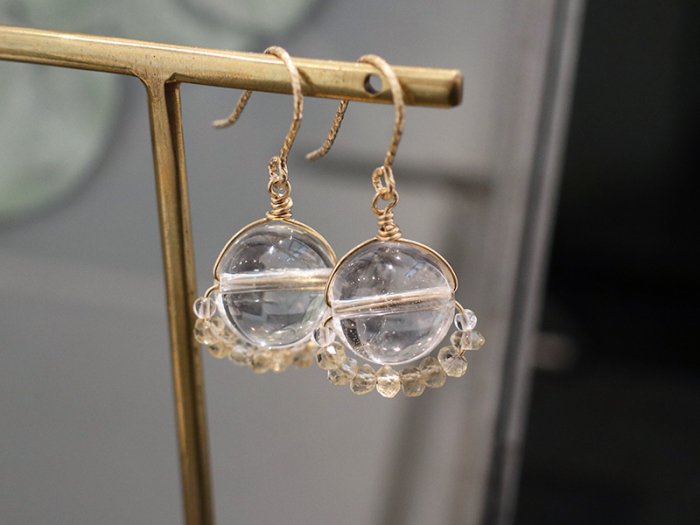 【おひげシリーズ】ガネーシュヒマール産ヒマラヤ水晶球&シトリン14KGFピアス