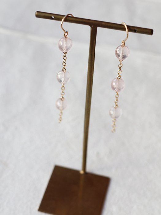 ◆ItoMe Stone◆ピアス*ローズクォーツのロングチェーンピアス
