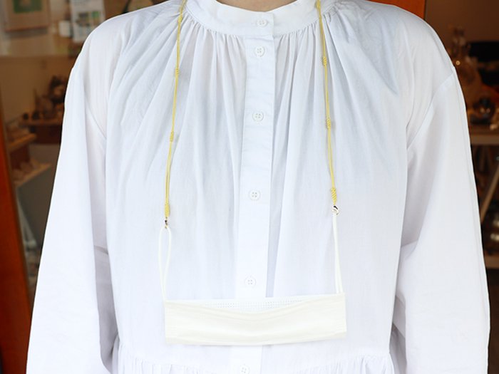 送料無料*イエローマスクストラップ、マスクホルダー、手編みコットンコード◆ItoMe Stone◆