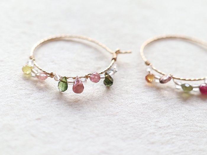 ◆ItoMe Stone◆フープピアス*カラフルトルマリン