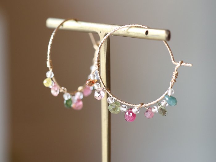 ◆ItoMe Stone◆フープピアス*カラフルトルマリン
