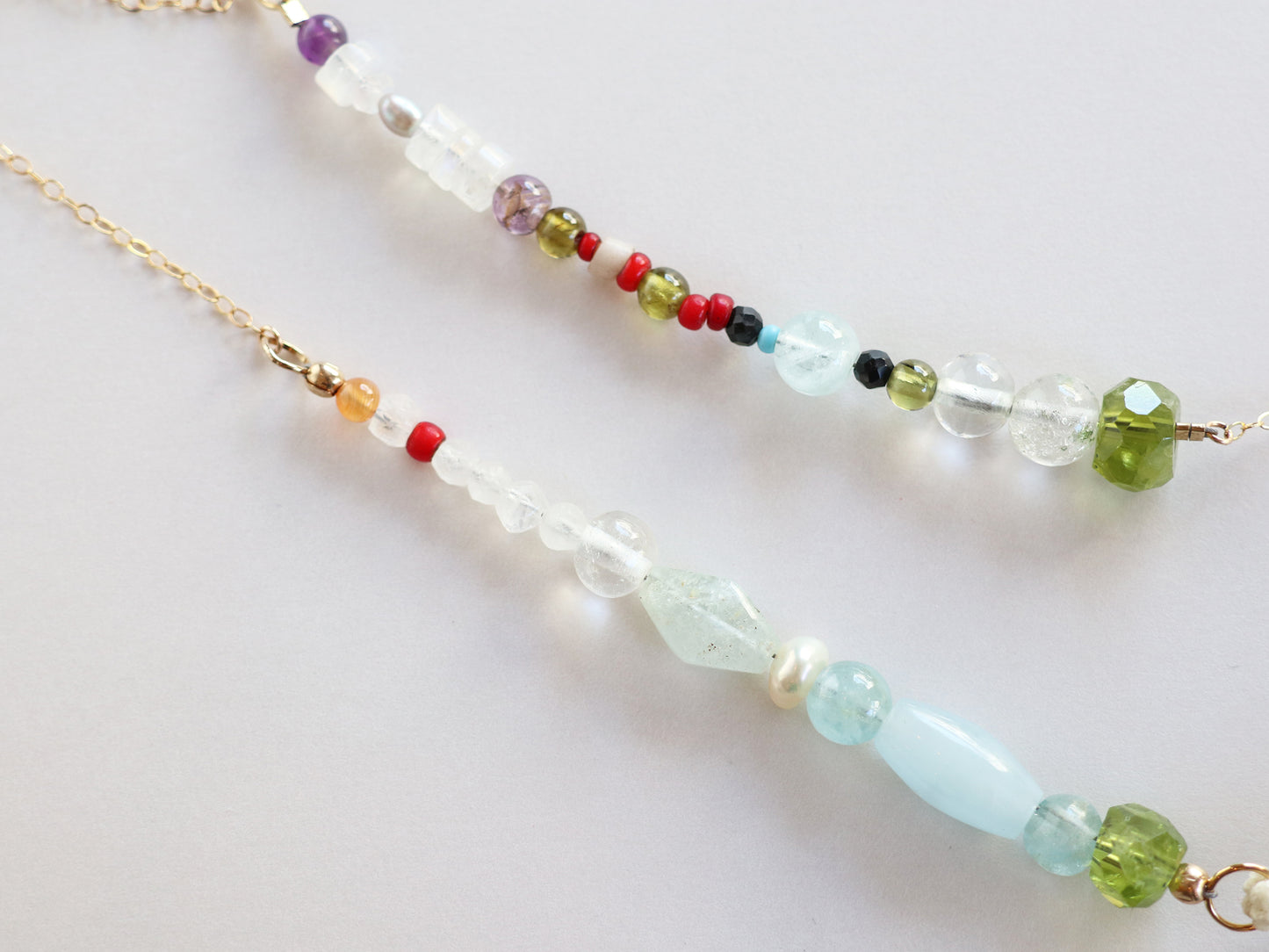 カンチェンジュンガ産アクアマリン&ペリドット編みデザインネックレスPN:AQM-N12