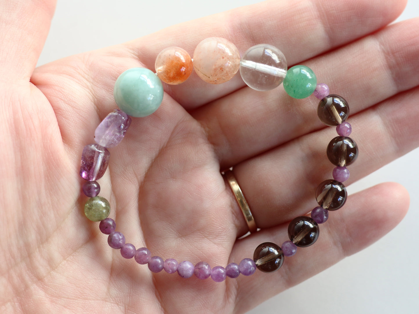 翡翠、サンストーン、スモーキー ブレスレット