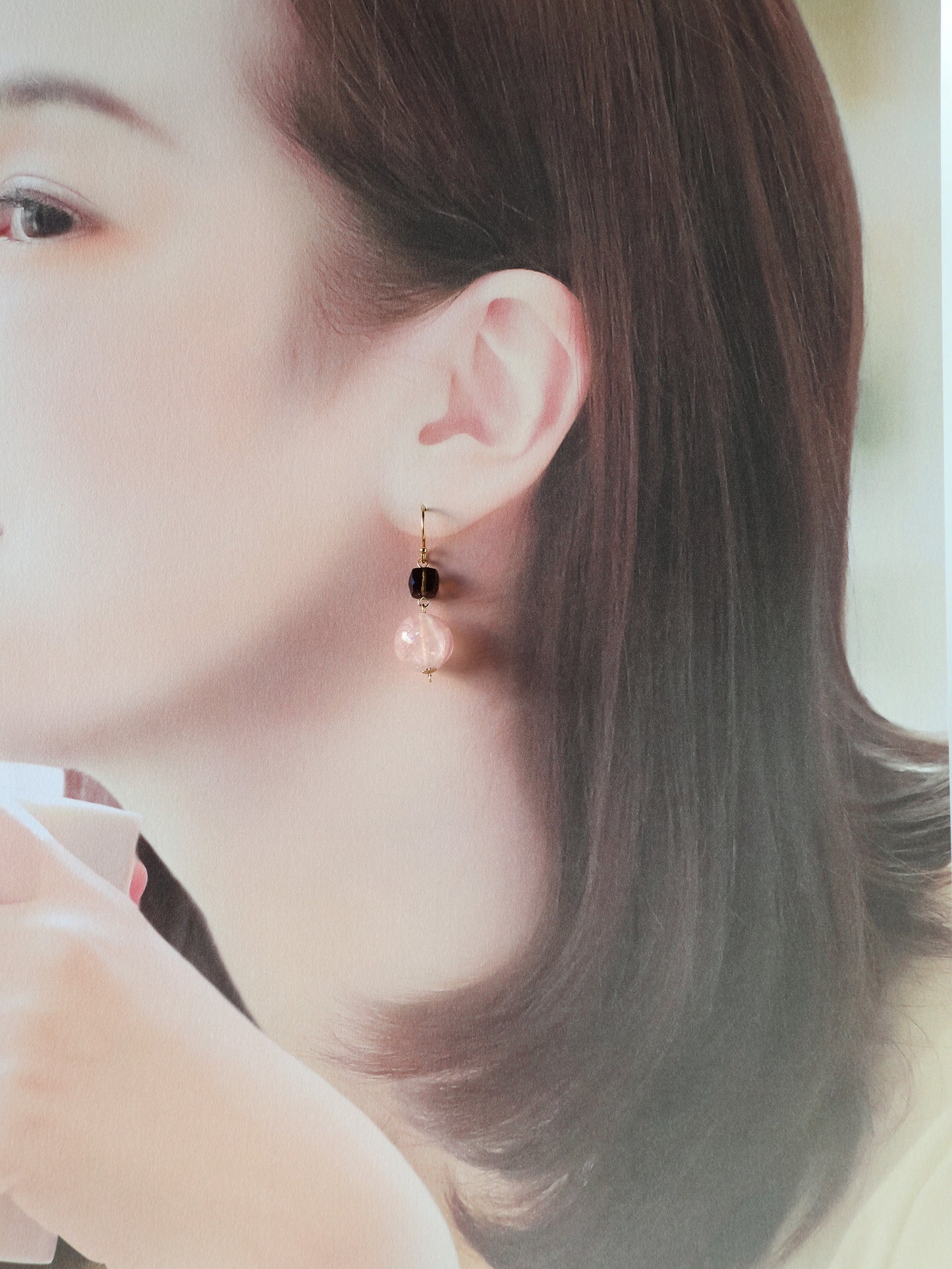 ◆ItoMe Stone◆14KGFピアス、スモーキークォーツ、ローズクォーツPN:IPS-188
