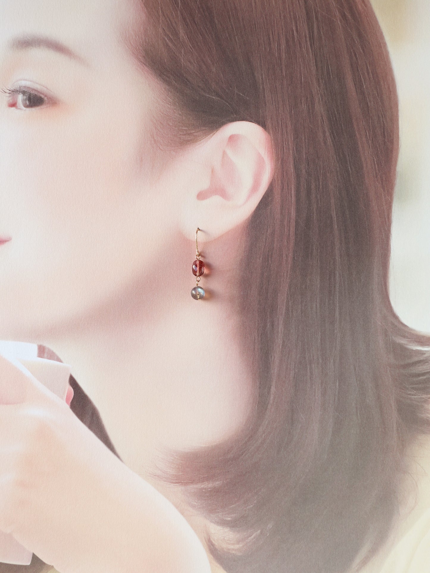 ◆ItoMe Stone◆14KGFピアス、ピンクトルマリン、ラブラドライトPN:IPS-159