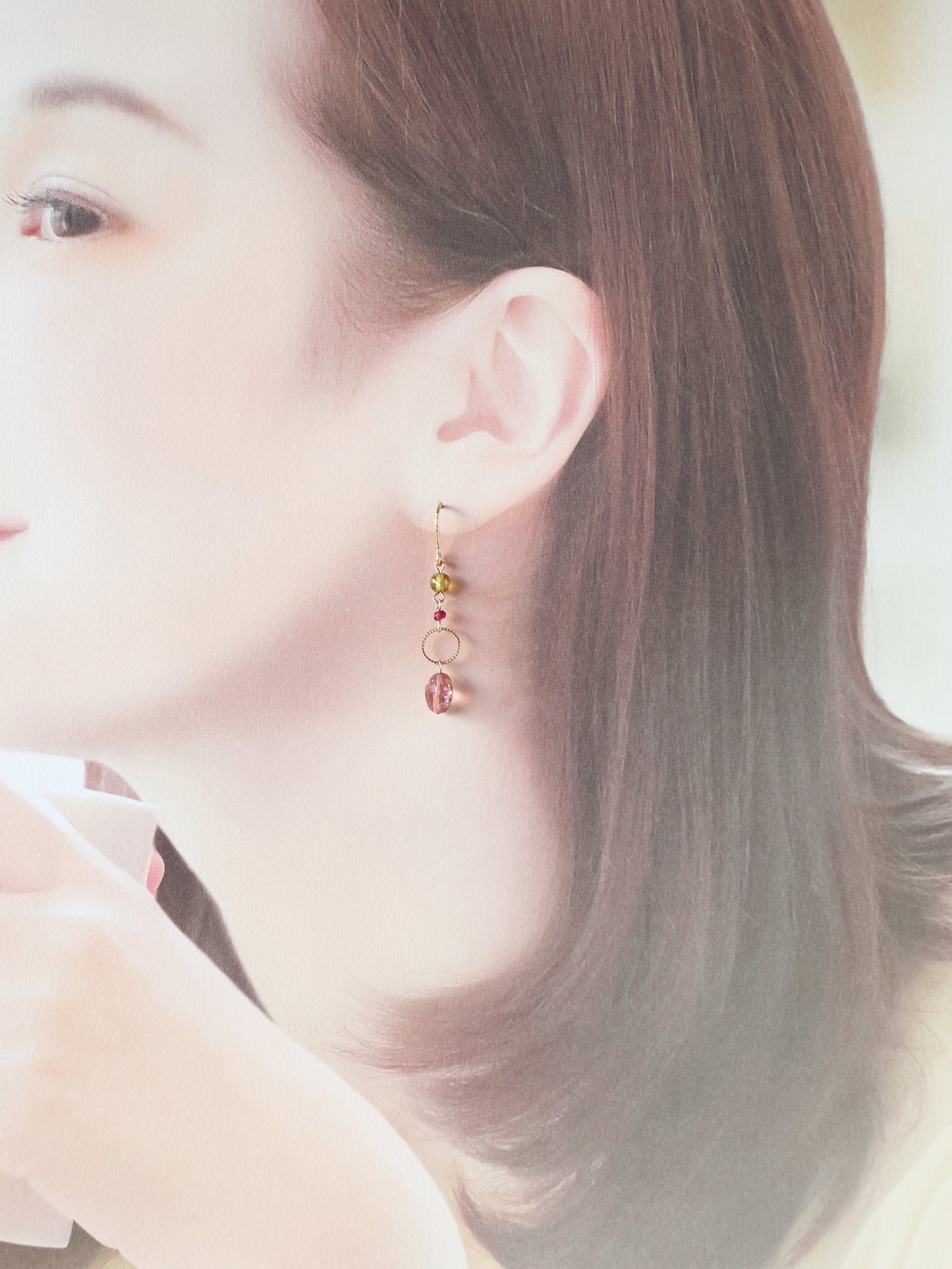 ◆ItoMe Stone◆14KGFピアス、ピンクトルマリン、グリーンガーネットPN:IPS-171