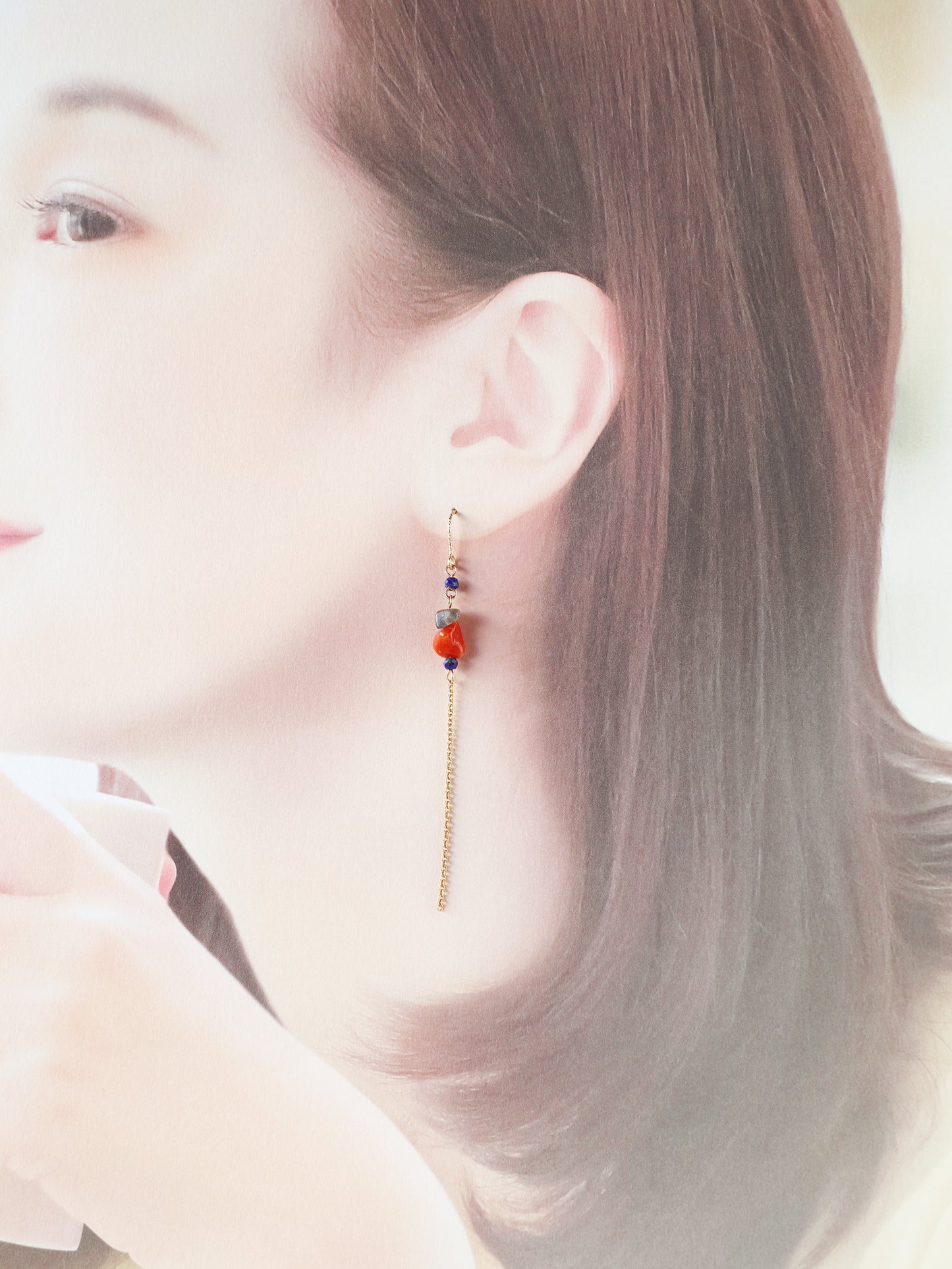 ◆ItoMe Stone◆14KGFピアス、さんご、ラピスラズリPN:IPS-173