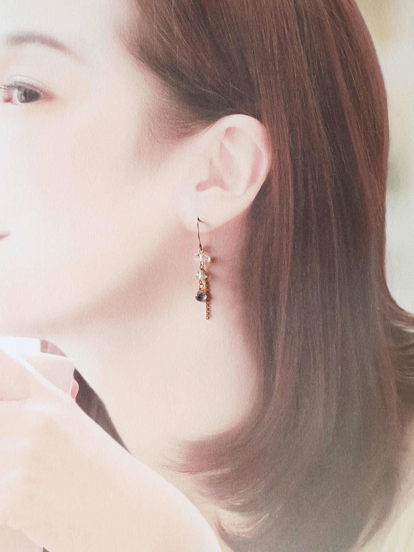 ◆ItoMe Stone◆14KGFピアス、ハーキマーダイヤモンド、アイオライトPN:IPS-186