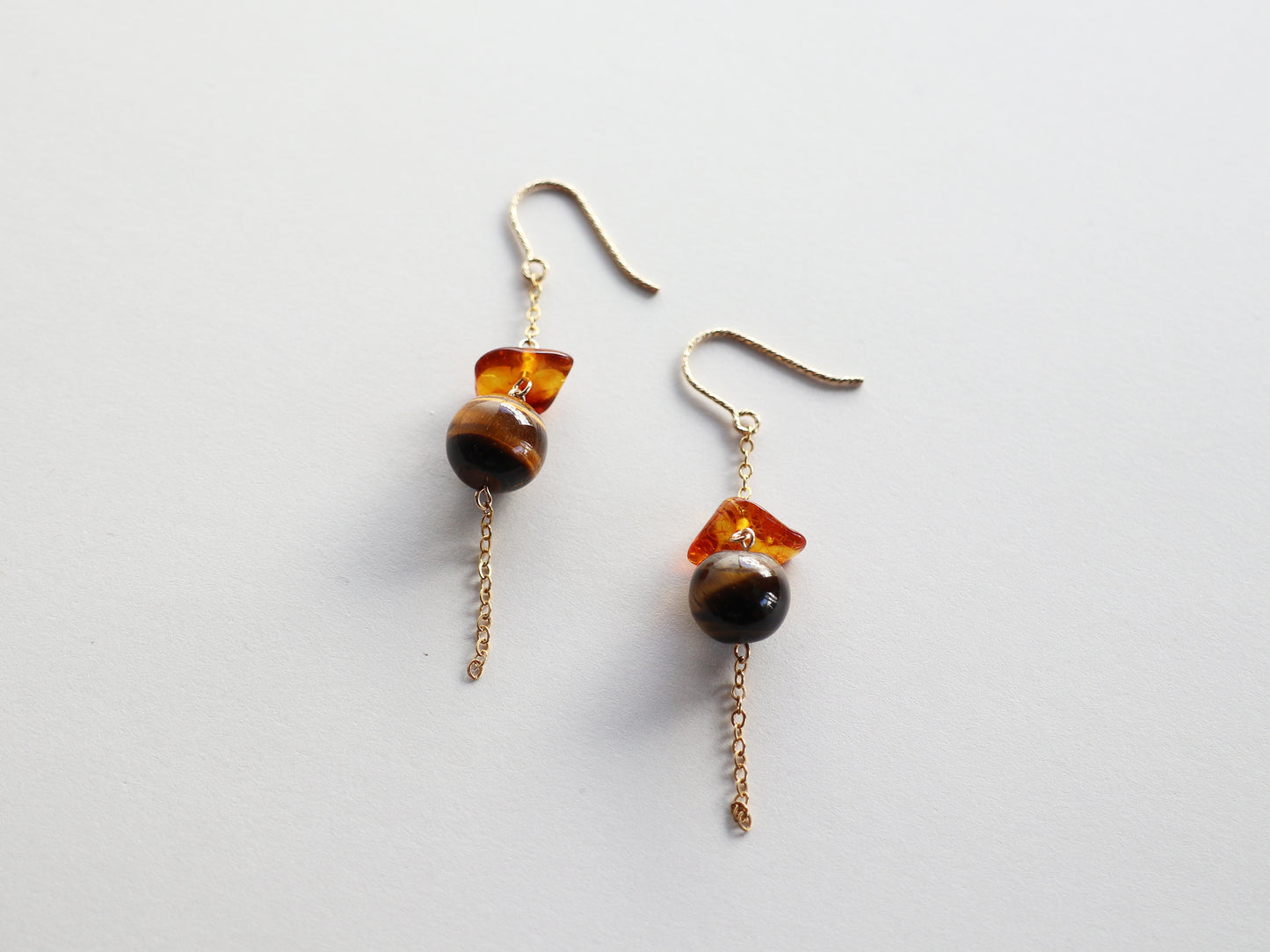 ◆ItoMe Stone◆ピアス*タイガーアイ、アンバー,14KGFチェーン,PN:IPS-141
