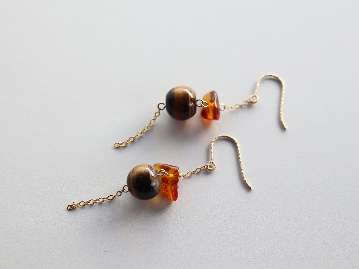 ◆ItoMe Stone◆ピアス*タイガーアイ、アンバー,14KGFチェーン,PN:IPS-141
