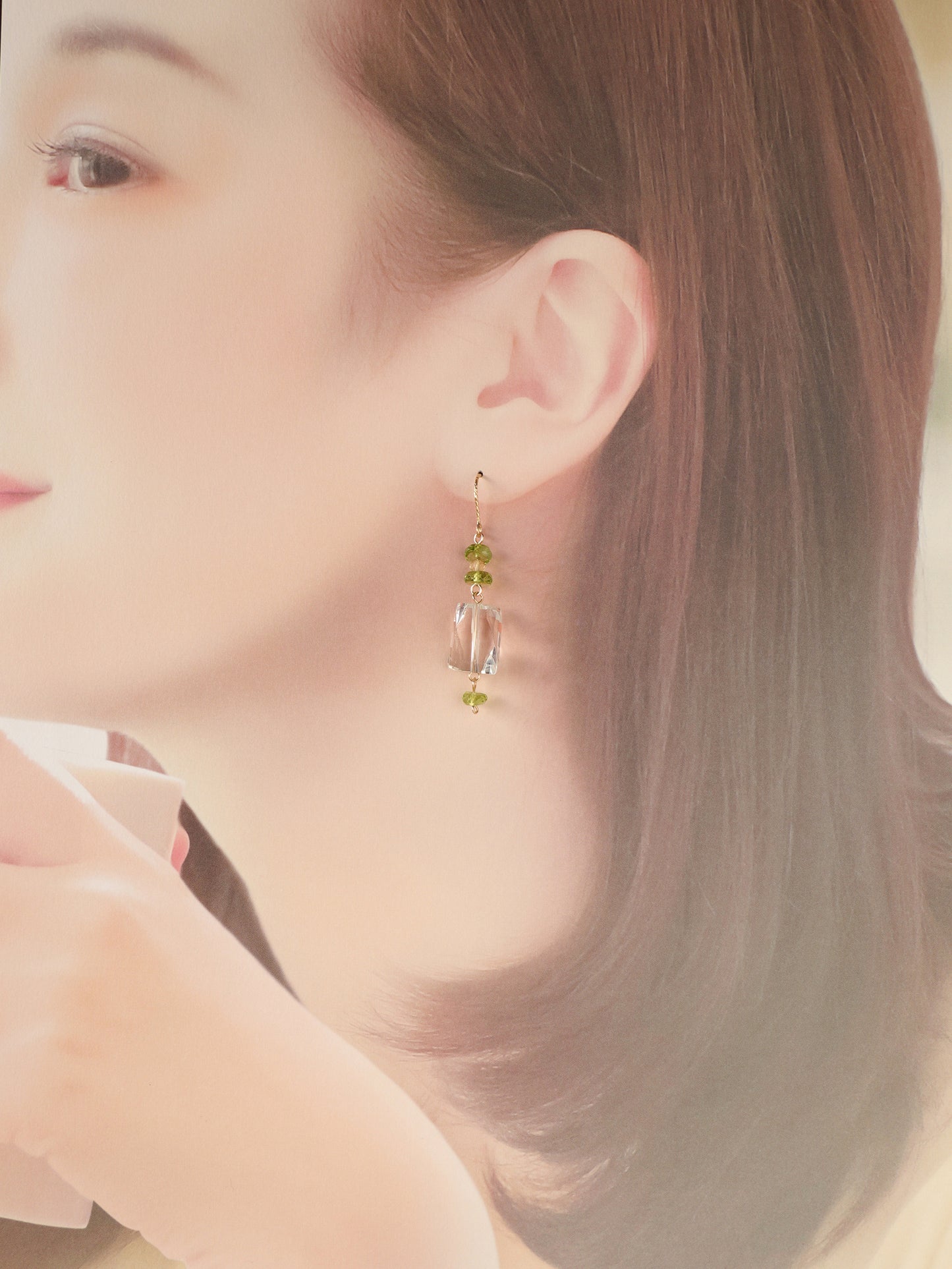 ◆ItoMe Stone◆ピアス*ツイスト水晶、ペリドットピアスPN:IPS-144