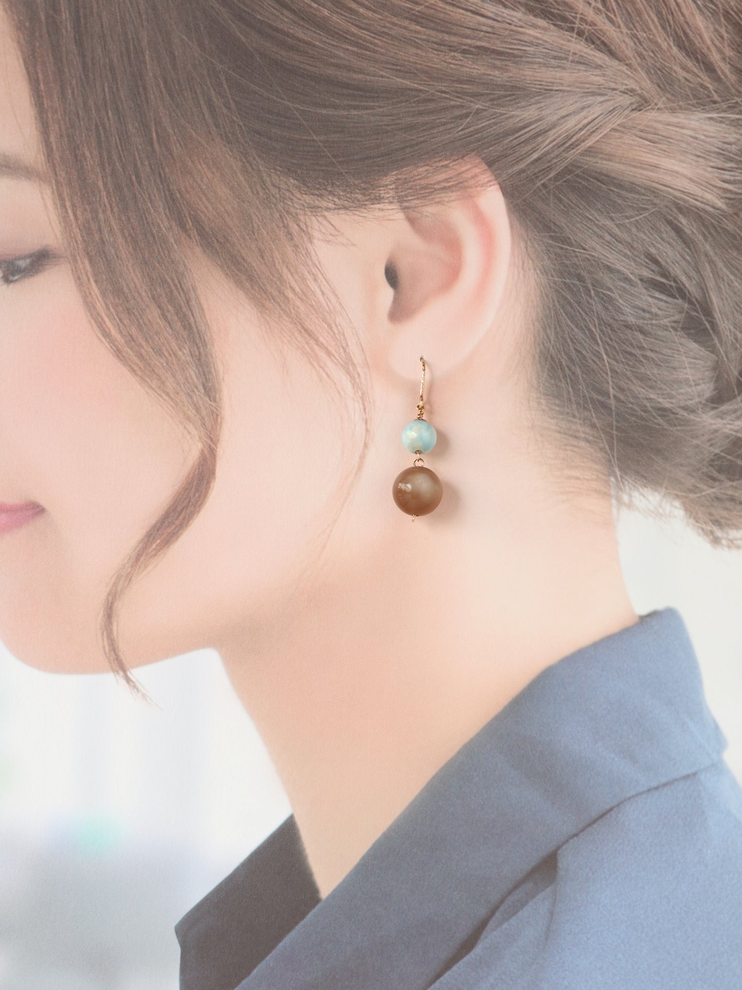 ◆ItoMe Stone◆ピアス*ラリマー、ブラウンムーンストーンPN:IPS-157