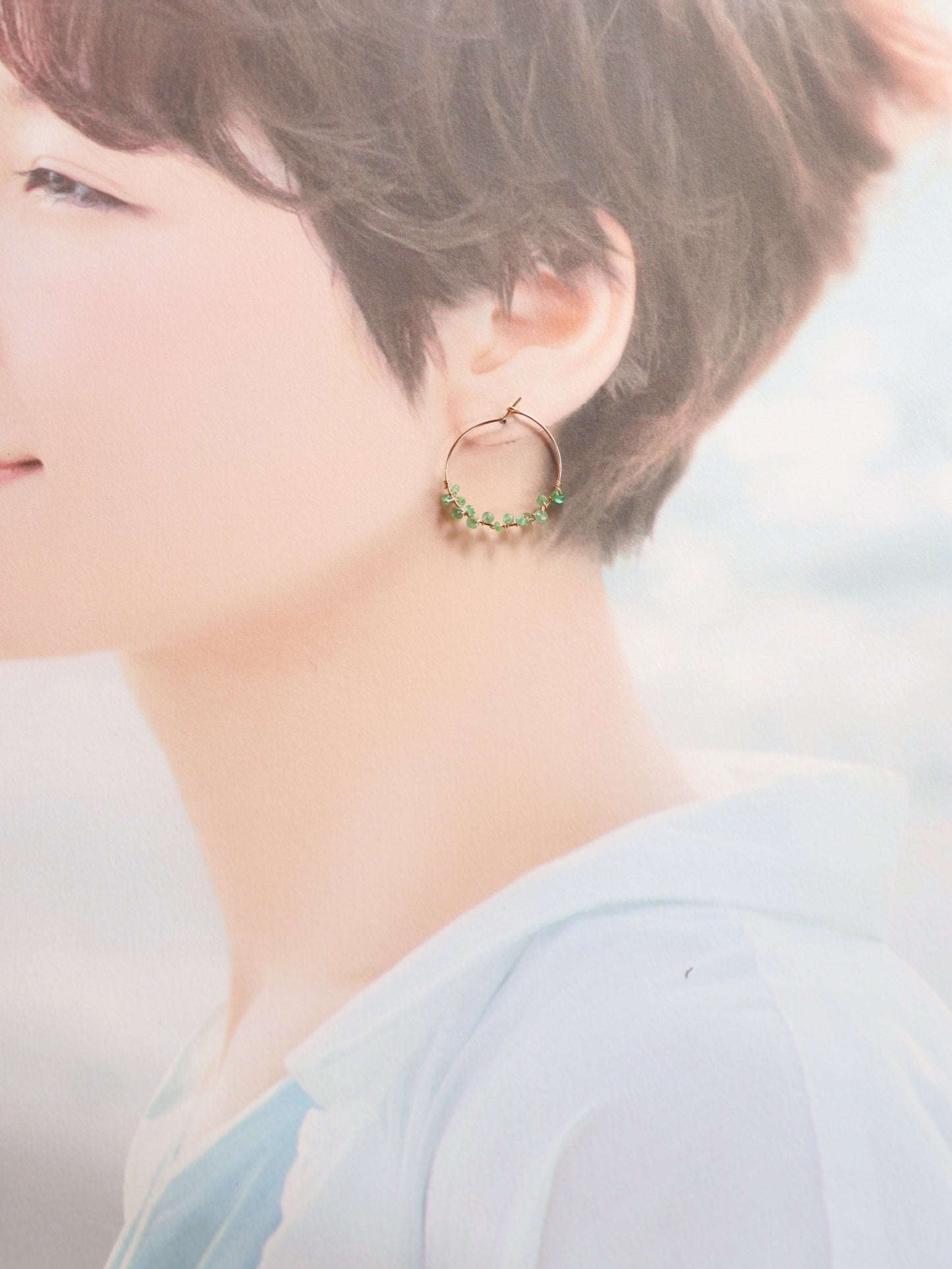 ◆ItoMe Stone◆ピアス*エメラルドフープピアスPN:IPS-162