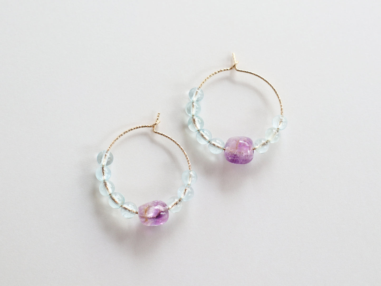 ◆ItoMe Stone◆14KGFフープピアス、スーパーセブン、アクアマリンPN:IPS-166