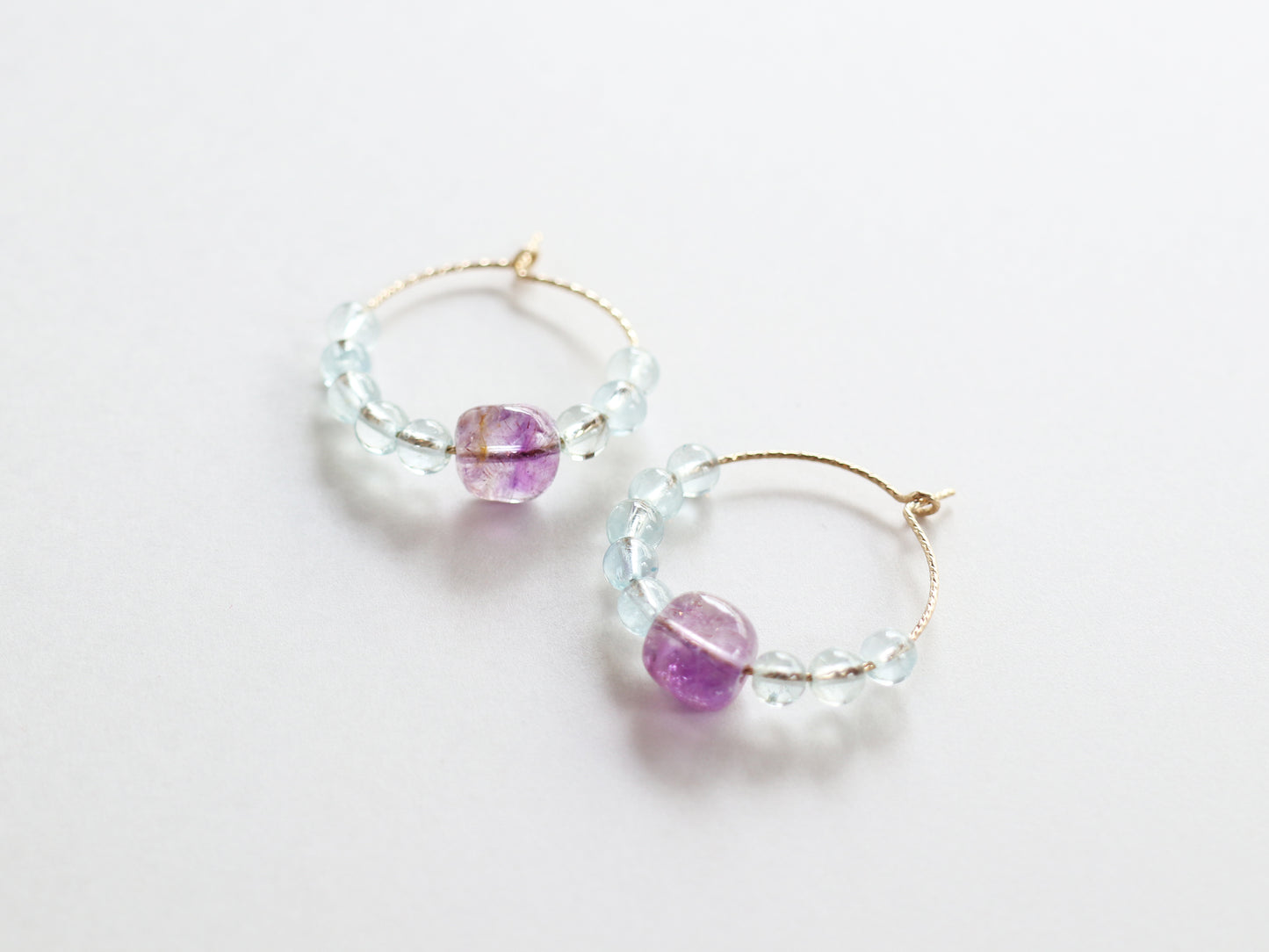 ◆ItoMe Stone◆14KGFフープピアス、スーパーセブン、アクアマリンPN:IPS-166