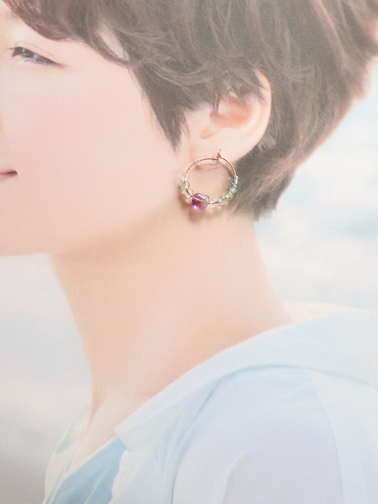 ◆ItoMe Stone◆14KGFフープピアス、スーパーセブン、アクアマリンPN:IPS-166