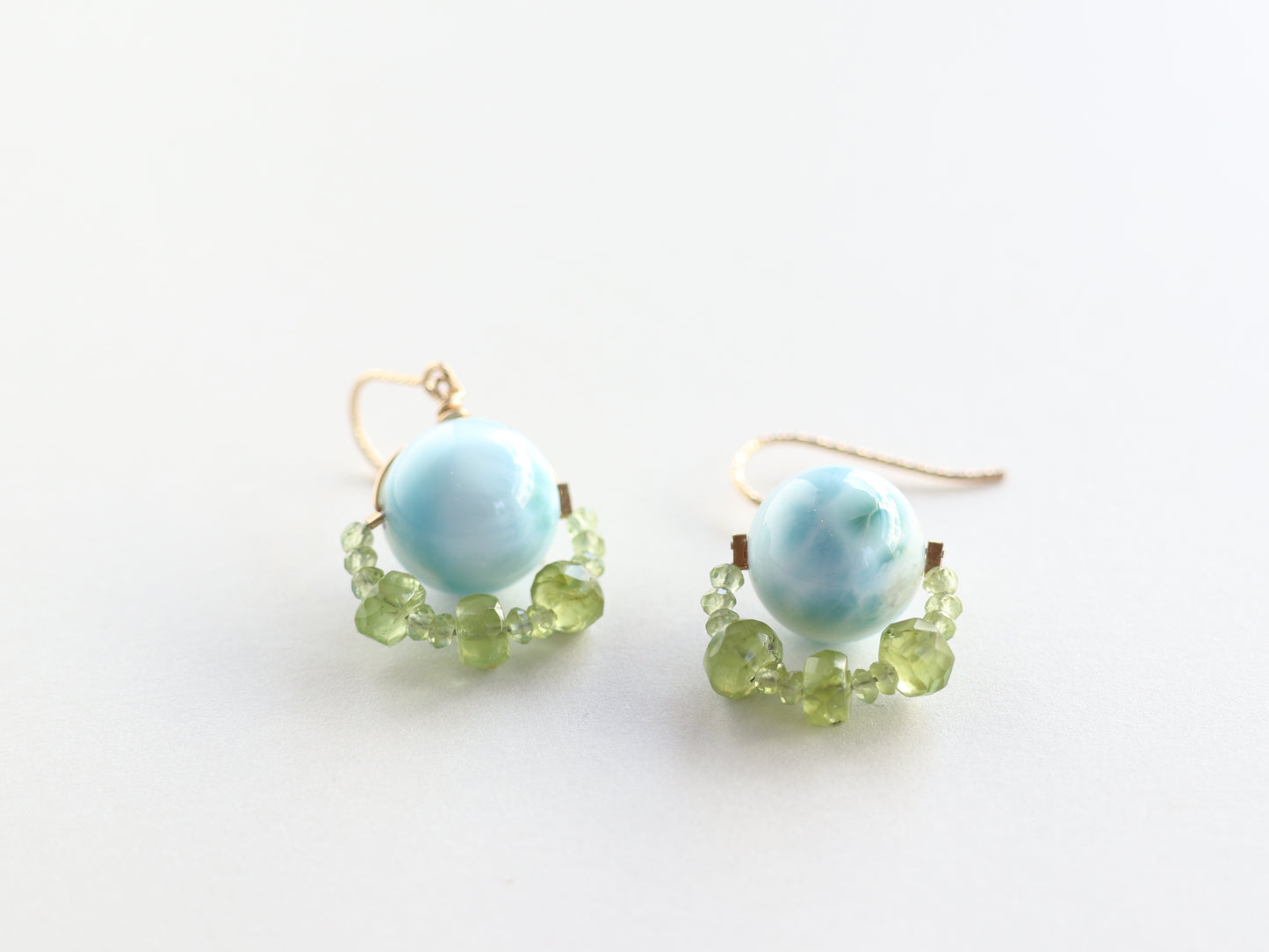◆ItoMe Stone◆ピアス*12mm大玉ラリマー、ペリドット PN:IPS-034