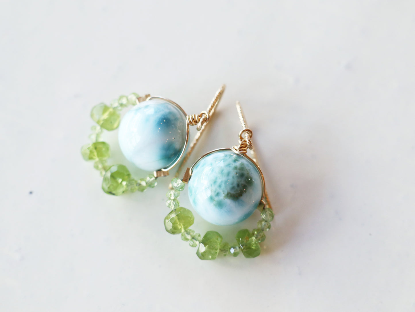 ◆ItoMe Stone◆ピアス*12mm大玉ラリマー、ペリドット PN:IPS-034