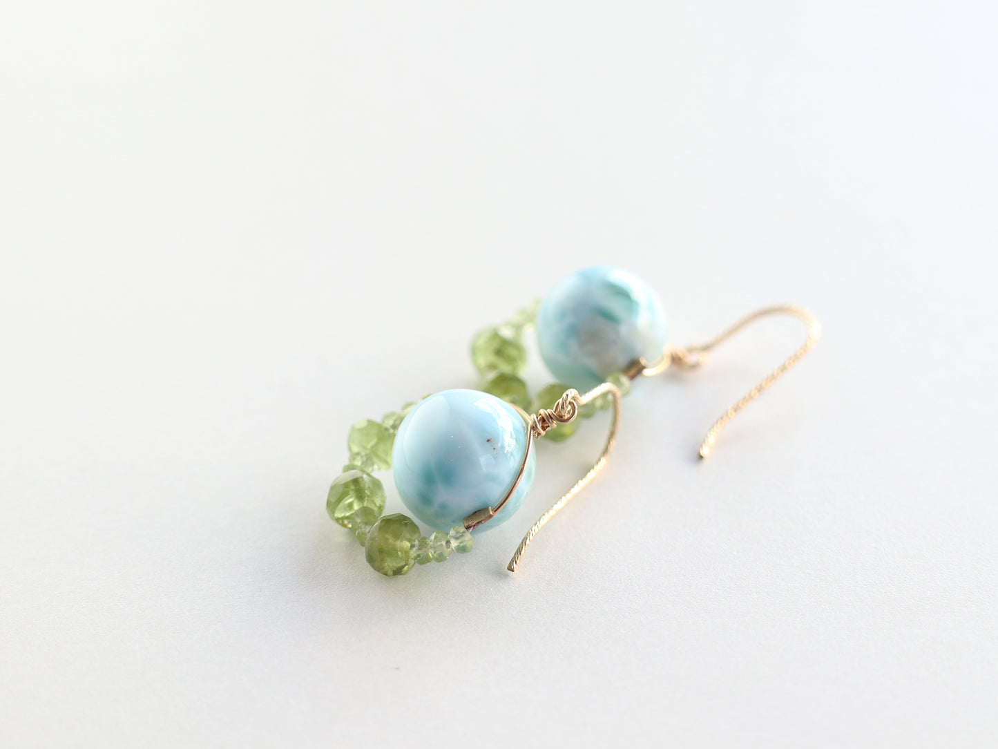 ◆ItoMe Stone◆ピアス*12mm大玉ラリマー、ペリドット PN:IPS-034
