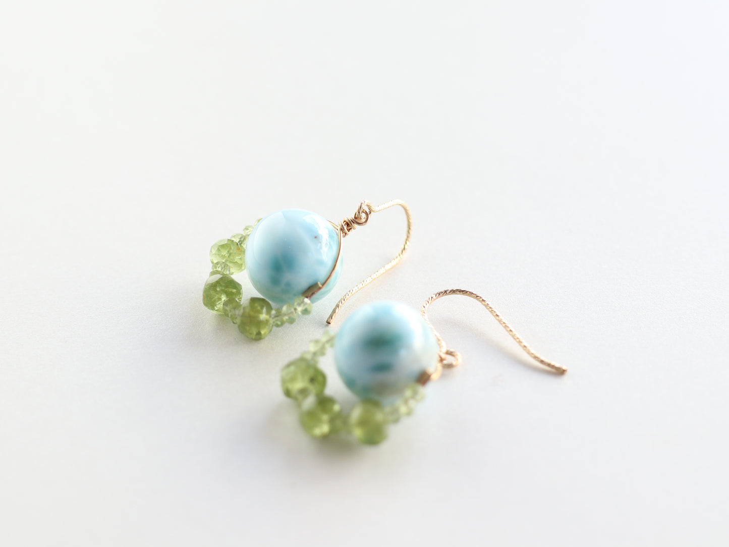 ◆ItoMe Stone◆ピアス*12mm大玉ラリマー、ペリドット PN:IPS-034