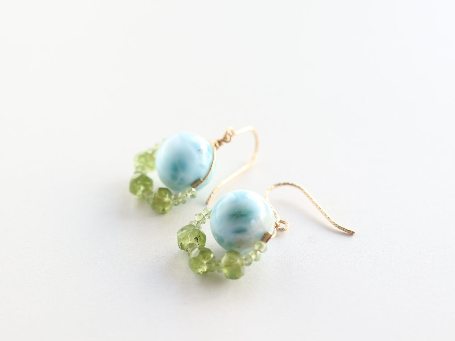 ◆ItoMe Stone◆ピアス*12mm大玉ラリマー、ペリドット PN:IPS-034