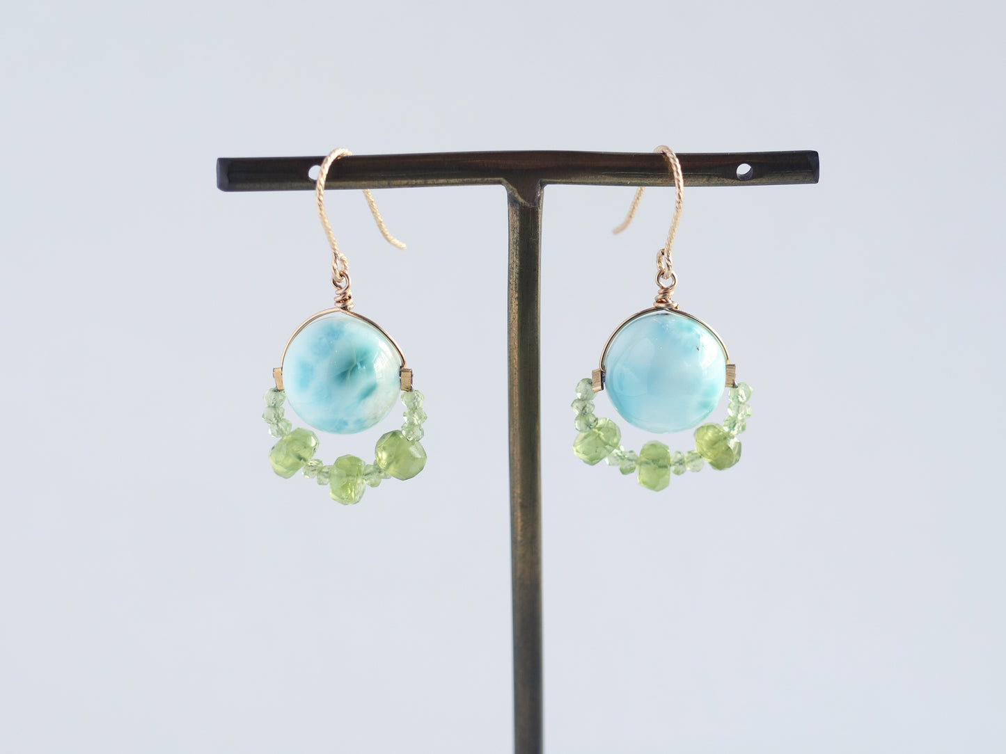 ◆ItoMe Stone◆ピアス*12mm大玉ラリマー、ペリドット PN:IPS-034