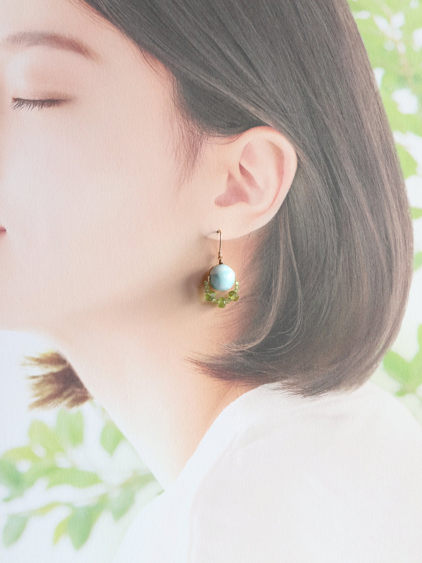 ◆ItoMe Stone◆ピアス*12mm大玉ラリマー、ペリドット PN:IPS-034