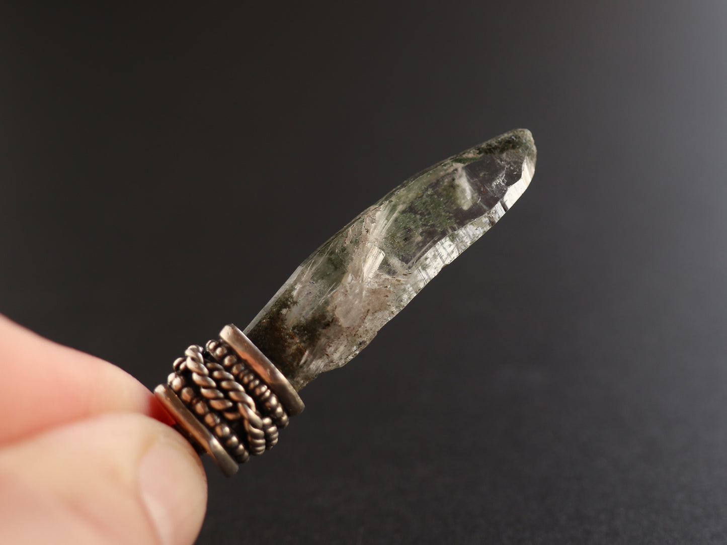 ガネーシュヒマール産ヒマラヤ水晶原石  クロライト ホワイトルチル シルバーペンダントPN:HCS-244